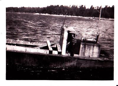 Gordon Smith on Dick Smith's barge (no relation), False Bay 1951-52