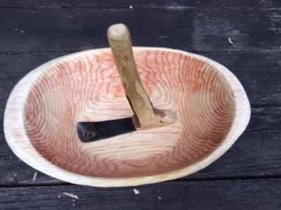 Carving a salad bowl with an adze