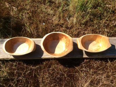 Assortment of salad bowls carved with adzes.