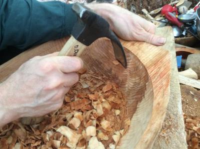 Carving an alder bowl with an adze