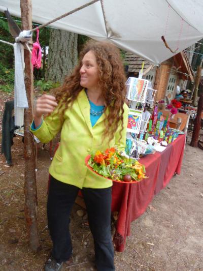 valeria eats her greens at the market