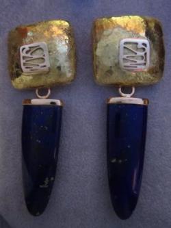 18K gold and lapis earrings by Eve Lyndorrah